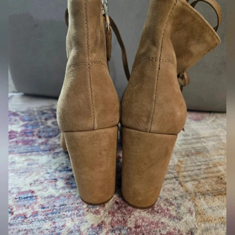 Sam Edelman | Tan Ankle Heelee Lace Up Peep Toe Booties Sz 5.5 - Picture 5 of 6